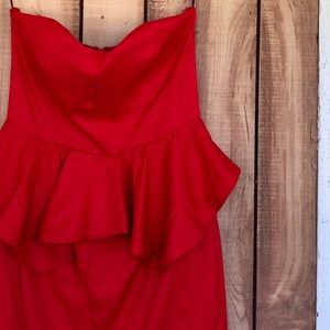 Red Peplum Strapless Dress